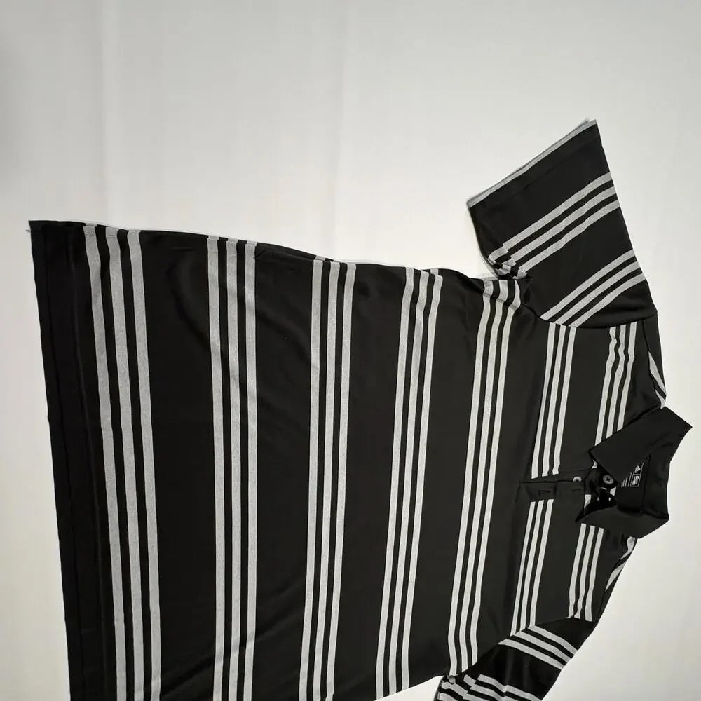 Adidas Men's Striped Polo Shirt - Size XL, Black and Gray